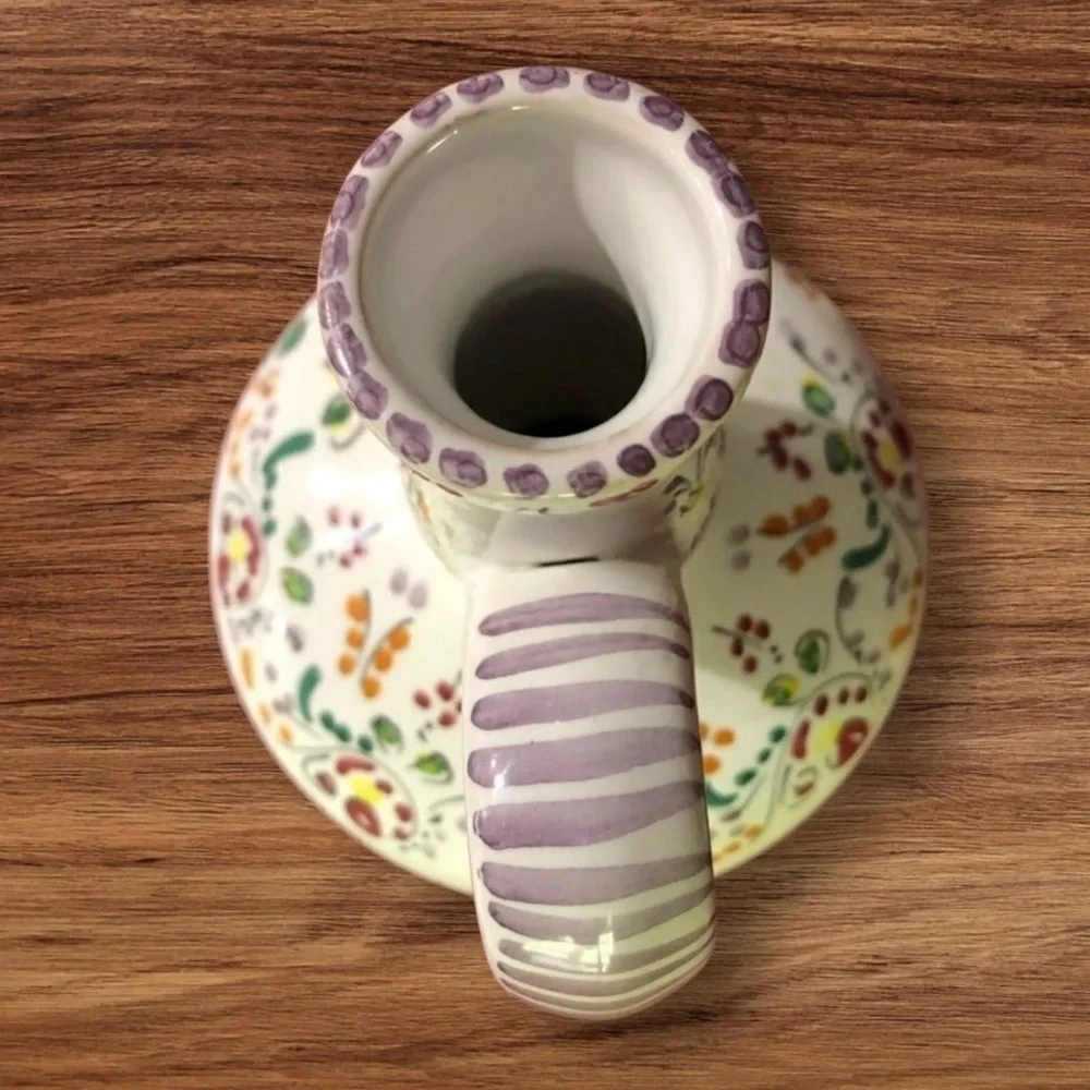Vintage RARE CRUZ Spain Bohemian Floral Hand Painted Set Shot 6 Cups & Bottle